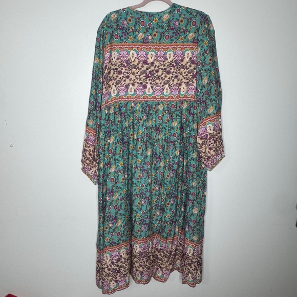 R. Vivimos Boho Floral Midi Dress 2XL Long Sleeve Tassel - Picture 8 of 11